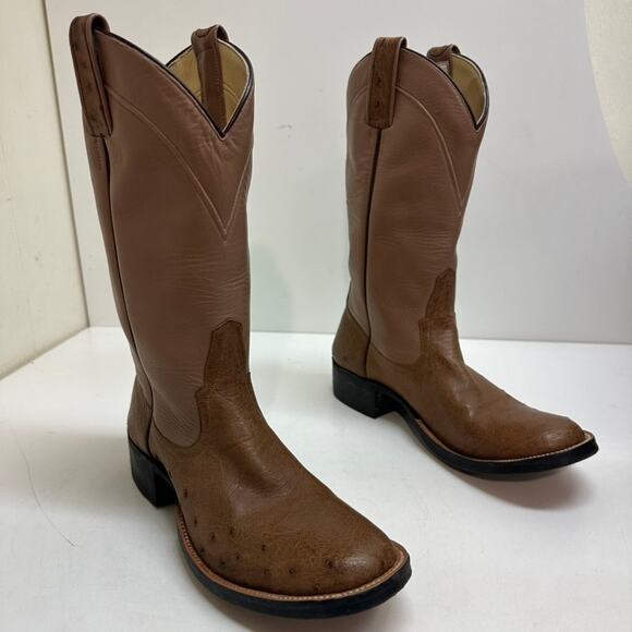 EXCELLENT Rios of Mercedes Brown Full Quill Ostrich Roper Exotic Boot 7.5 Narrow main image 7